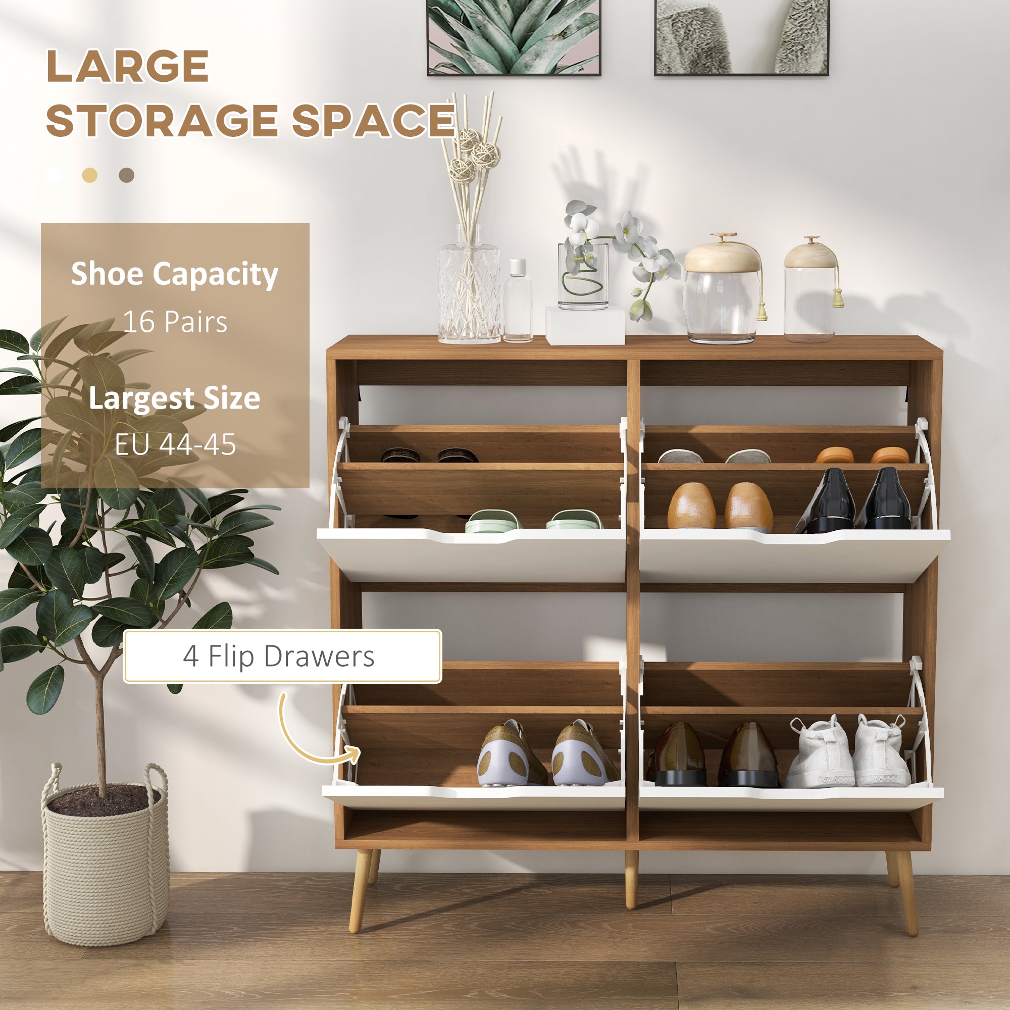 HOMCOM Shoe Storage Cabinet, 4 Flip Drawers, Shoe Organizer for 8-16 Pairs of Shoes, Natural