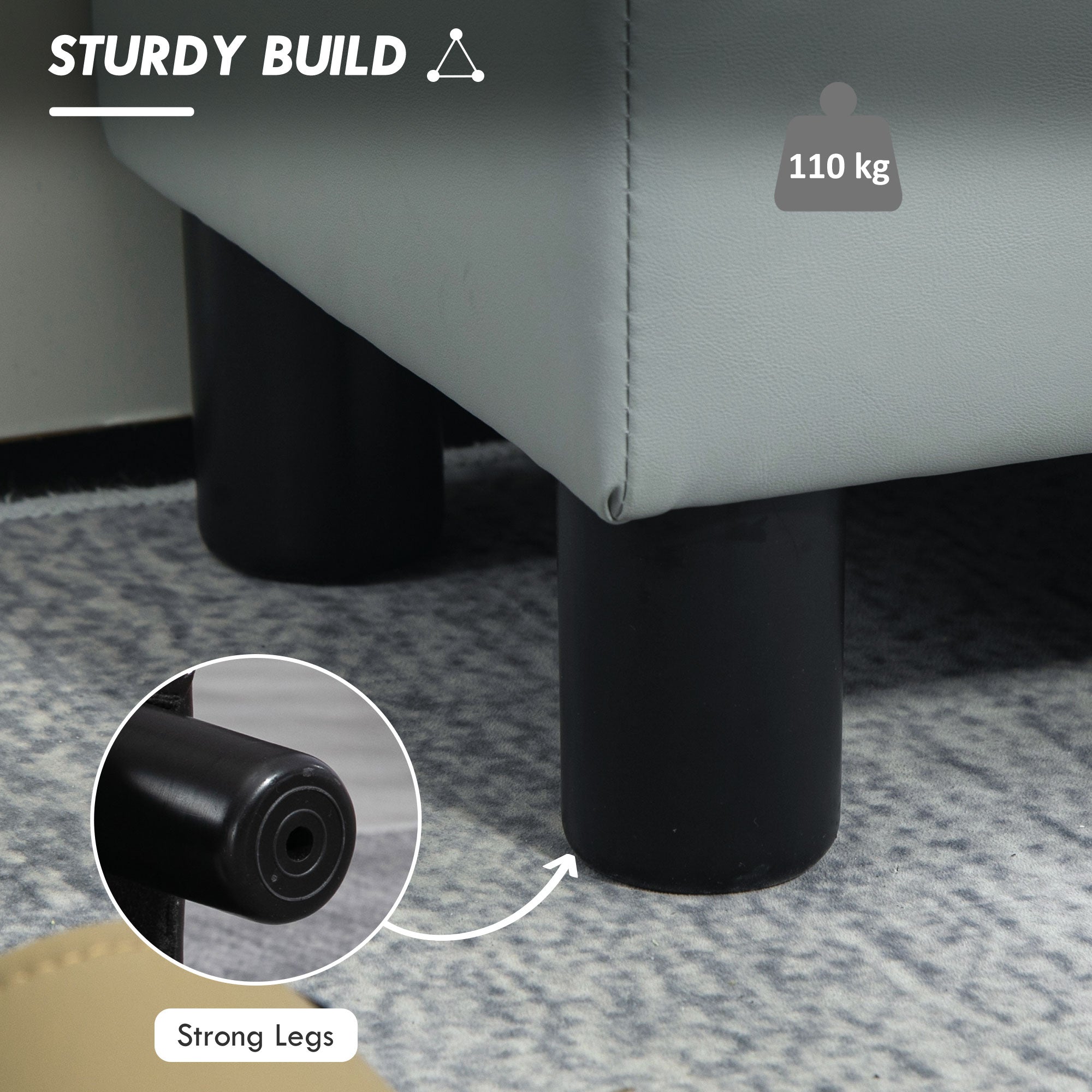 HOMCOM PU Leather Footstool with 4 Plastic Legs, Grey