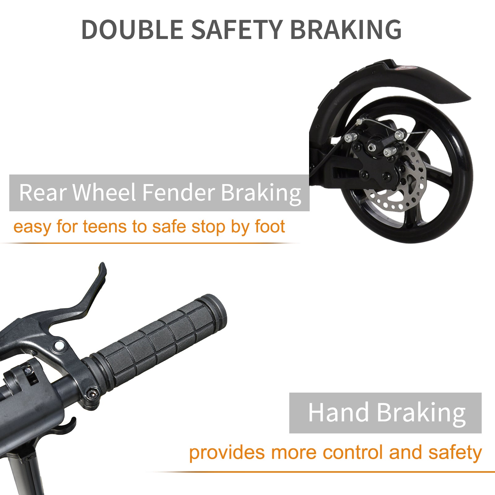 HOMCOM Kick Scooter, Folding 2 Wheel Scooter for 14+ Teens Adults, with Dual Brake System, Dual Suspension, 230mm Big Wheels, 3 Adjustable Handlebar, up to 100KG, Black