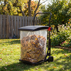 Trash Bag Holder with Wheels Moving Leaf Bag Stand Cart Yard Waste Can with Lid