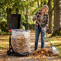 Trash Bag Holder with Wheels Moving Leaf Bag Stand Cart Yard Waste Can with Lid