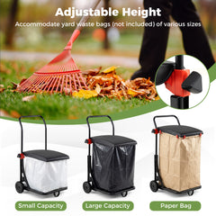 Trash Bag Holder with Wheels Moving Leaf Bag Stand Cart Yard Waste Can with Lid