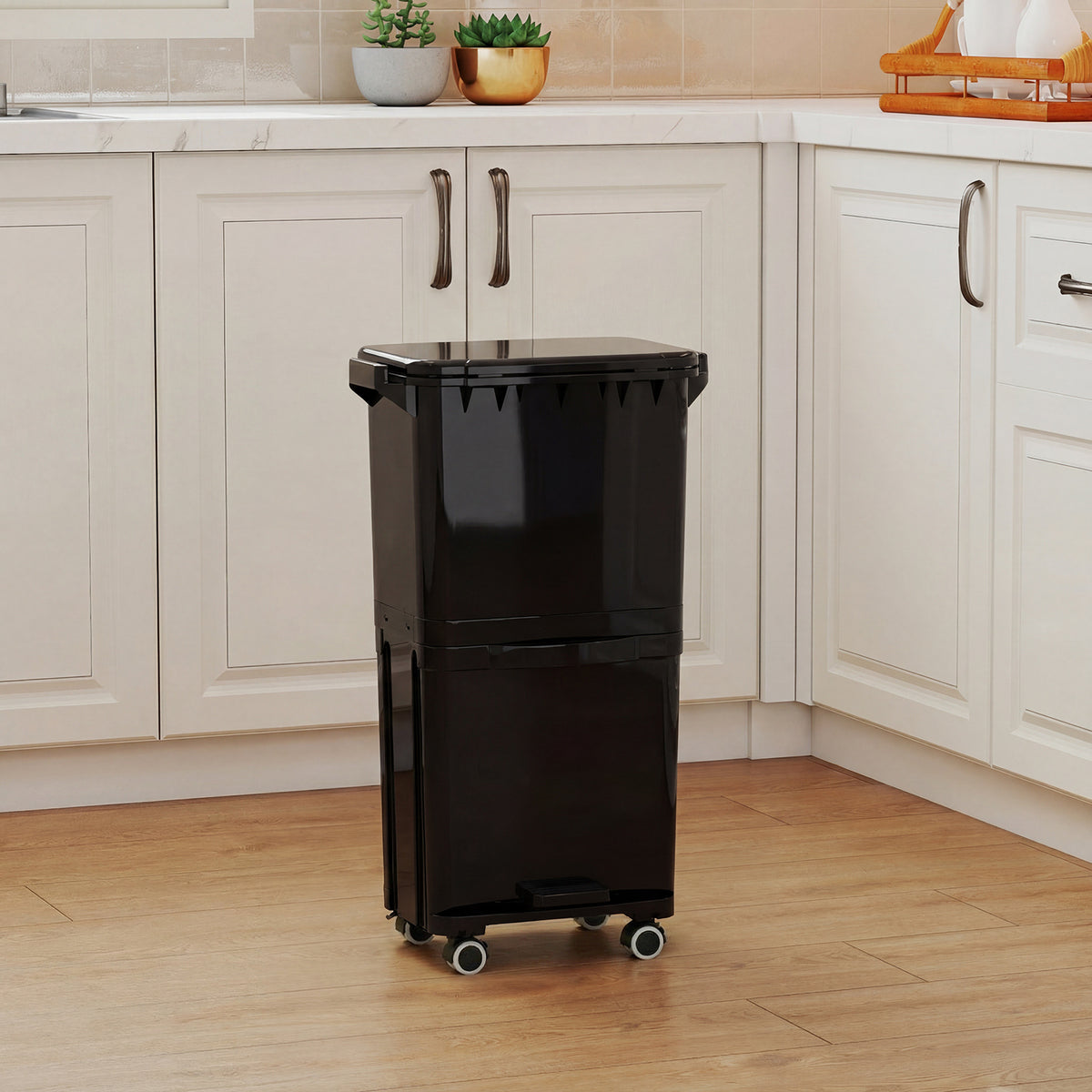 Trash Can with 2 Removable Bins and Tilting Compartment for Kitchen Office-Black