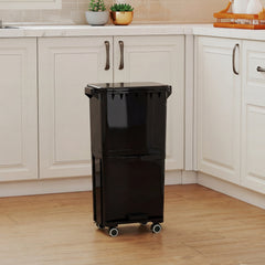 Trash Can with 2 Removable Bins and Tilting Compartment for Kitchen Office-Black