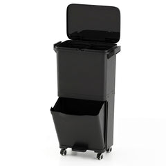 Trash Can with 2 Removable Bins and Tilting Compartment for Kitchen Office-Black