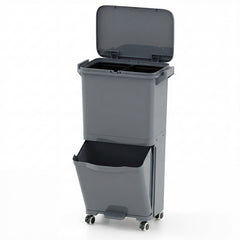 Trash Can with 2 Removable Bins and Tilting Compartment for Kitchen Office-Grey