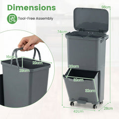 Trash Can with 2 Removable Bins and Tilting Compartment for Kitchen Office-Grey