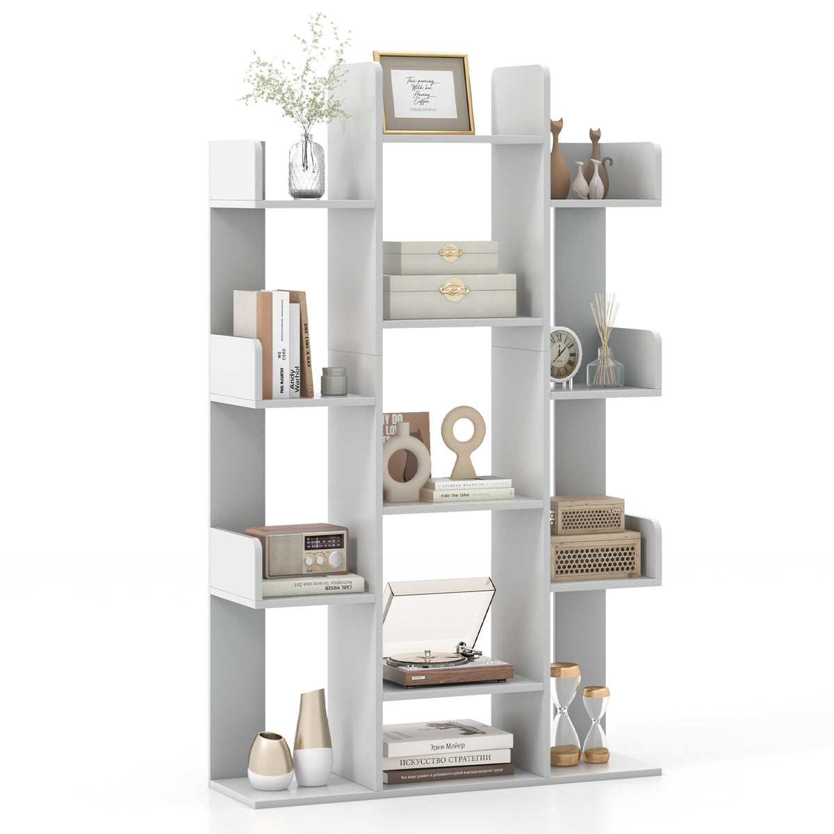 Tree Bookshelf Corner Books Storage Organizer in Grey