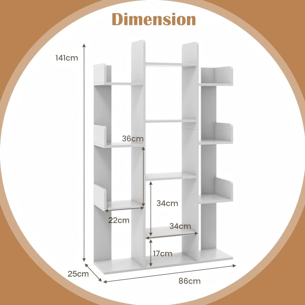 Tree Bookshelf Corner Books Storage Organizer in Grey