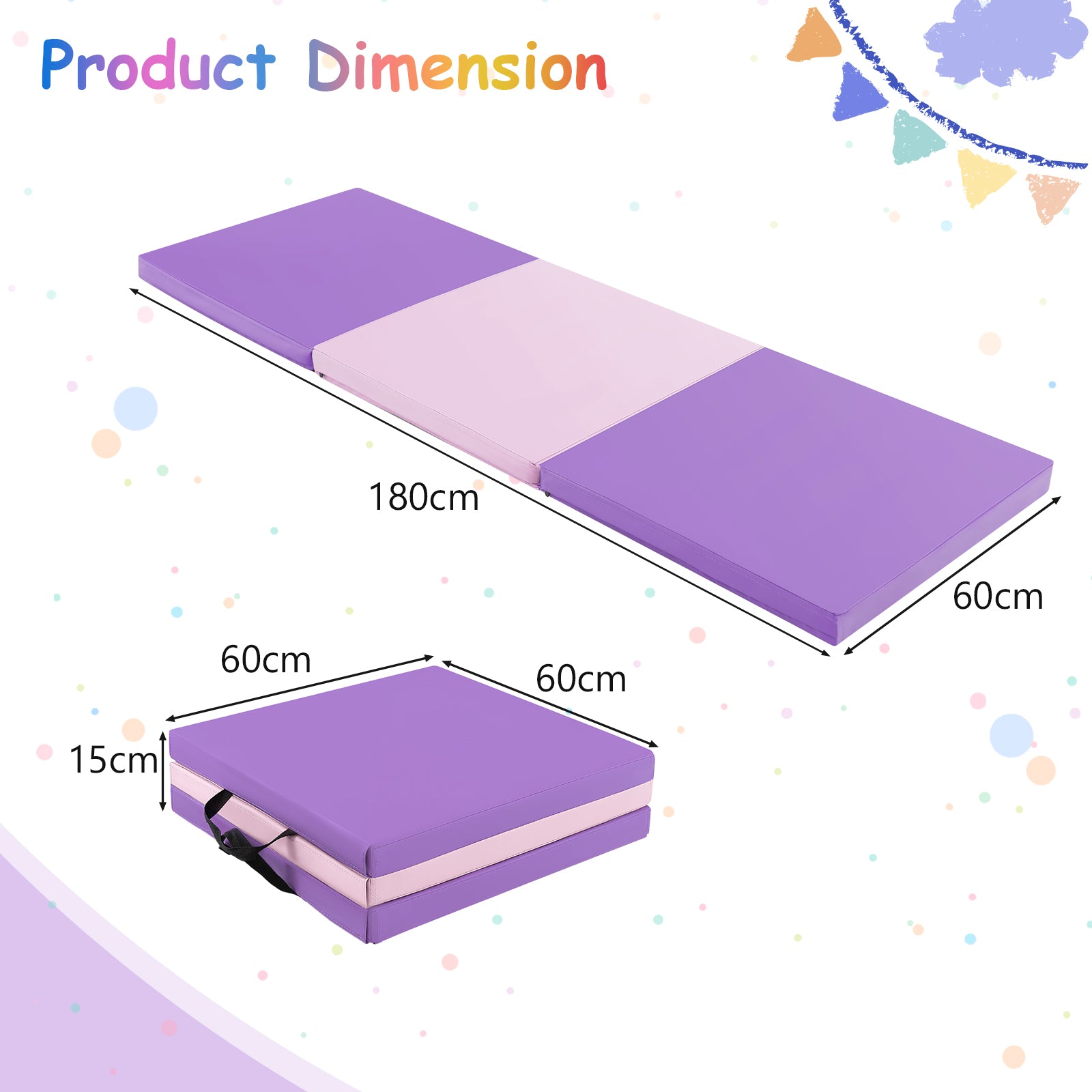 Tri-Fold Folding Exercise Mat with PU Leather Cover-Pink & Purple