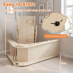 Triangle Set Foldable Kids Climbing Toys Panda-Themed Wood Montessori Climbing Set-Natural