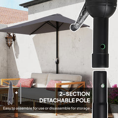 Outsunny Balcony Half Parasol Semi Round Umbrella Patio Crank Handle (2.3 m, Grey)- NO BASE INCLUDED