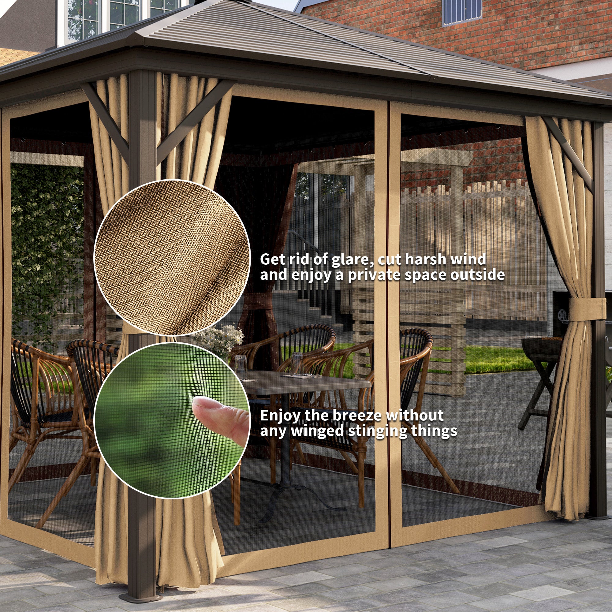 Outsunny 3 x 3(m) Metal Hardtop Gazebo, with Curtains and Accessories - Brown