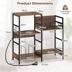 Turntable Stand with Record Rack Hanging Hooks and Compartments for Bedroom-Brown