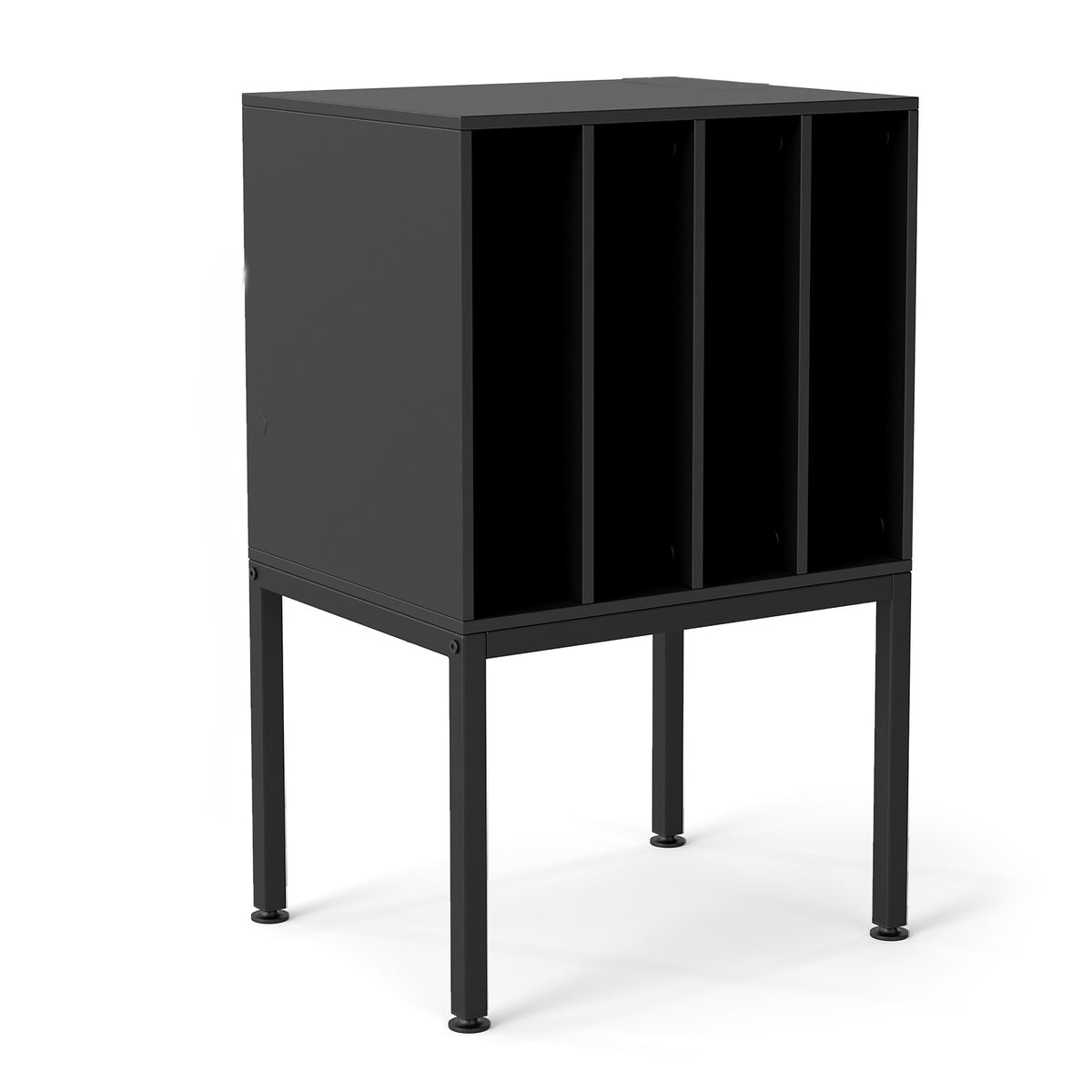 Turntable Stand with Vinyl Storage Shelves and Raised Metal Legs-Black