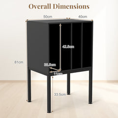 Turntable Stand with Vinyl Storage Shelves and Raised Metal Legs-Black