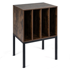 Turntable Stand with Vinyl Storage Shelves and Raised Metal Legs-Rustic Brown