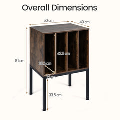 Turntable Stand with Vinyl Storage Shelves and Raised Metal Legs-Rustic Brown