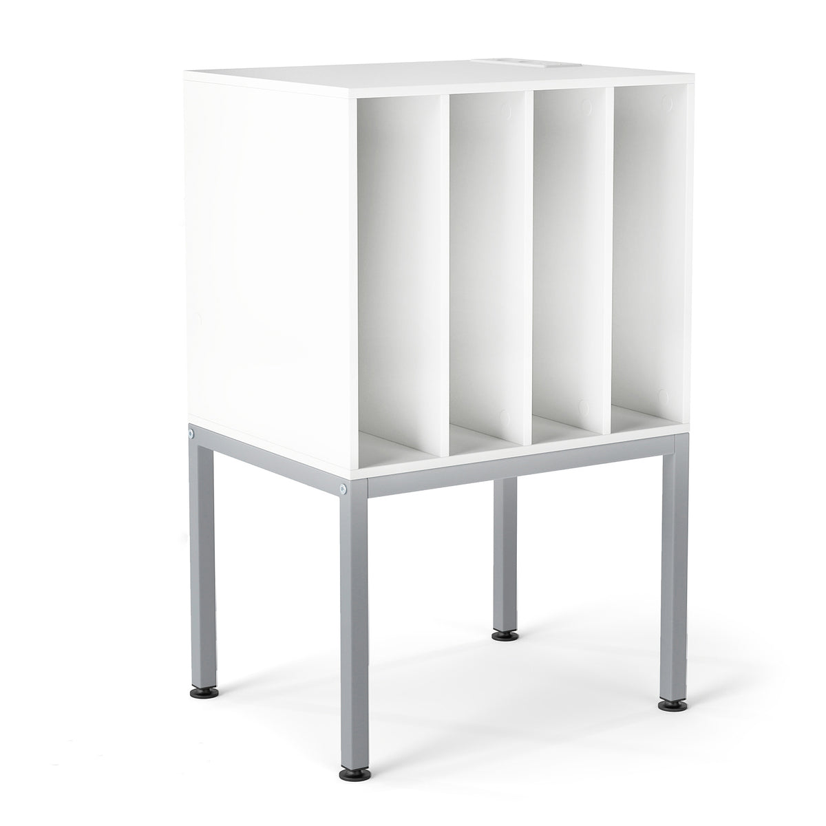 Turntable Stand with Vinyl Storage Shelves and Raised Metal Legs-White