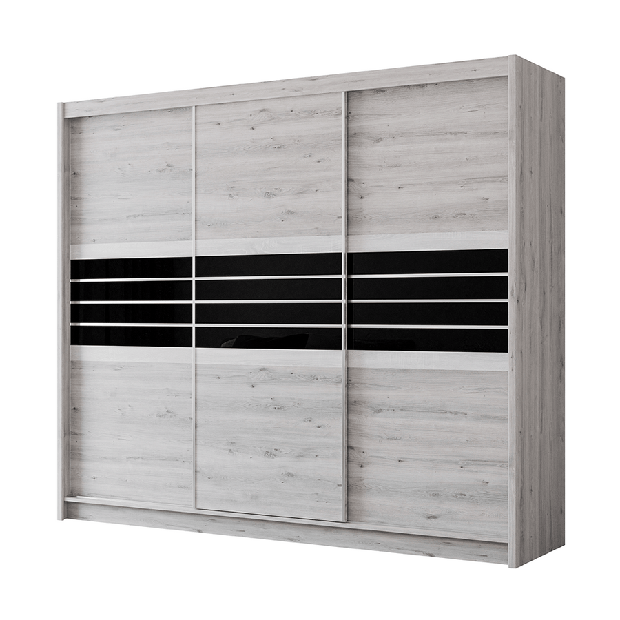 DOVER 250cm Sliding Door Wardrobe Oak Craft / Graphite Glass