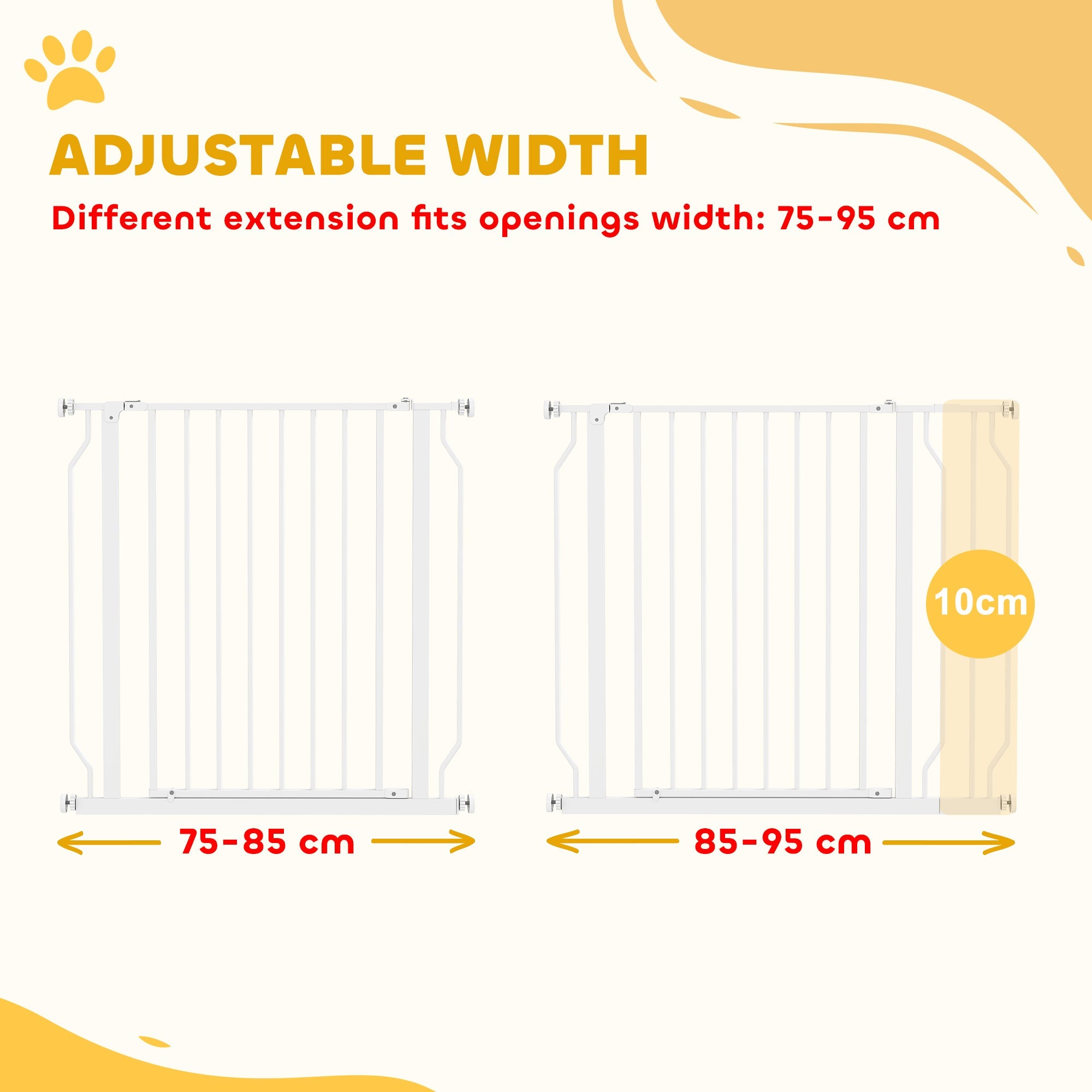 PawHut Wide Dog Safety Gate, with Door Pressure, for Doorways, Hallways, Staircases - White