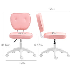 Vinsetto Vanity Office Chair, PU Leather Computer Chair for Home, with Adjustable Height, Armless, Swivel Wheels, Pink