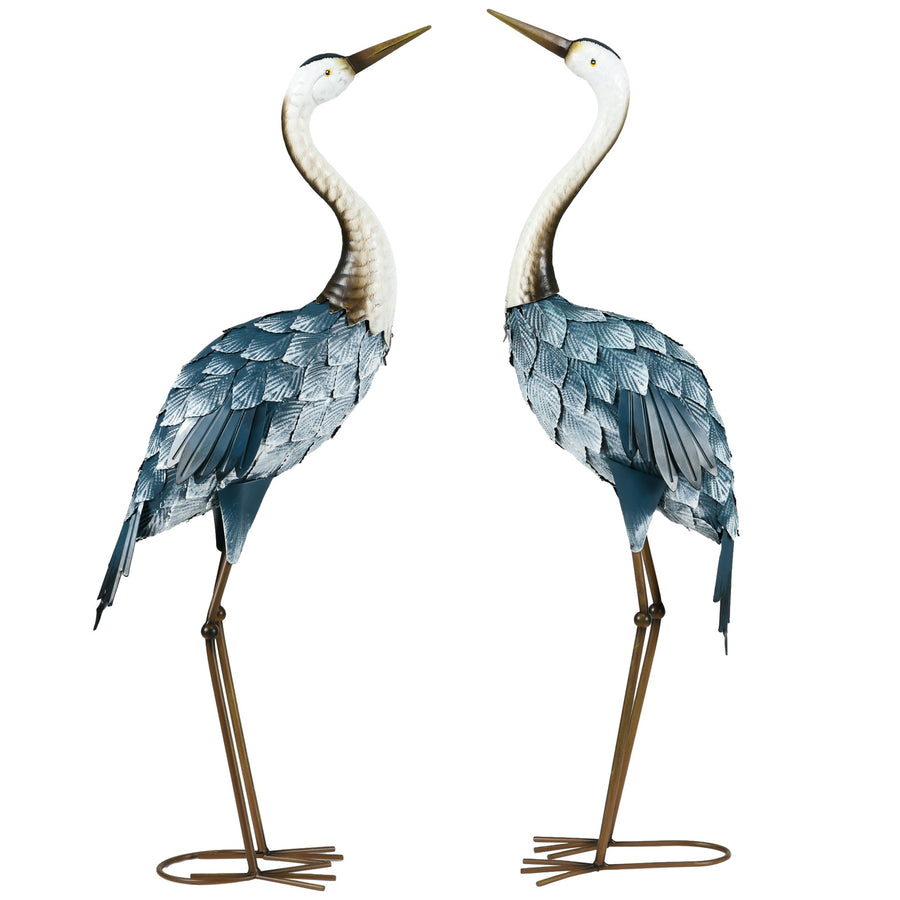Outsunny Crane Garden Ornaments, 2 PCS Steel Garden Statue Set Gifts, Water and Rust Resistant Sculptures for Patio Pond Landscape Decoration, Multi-Colour