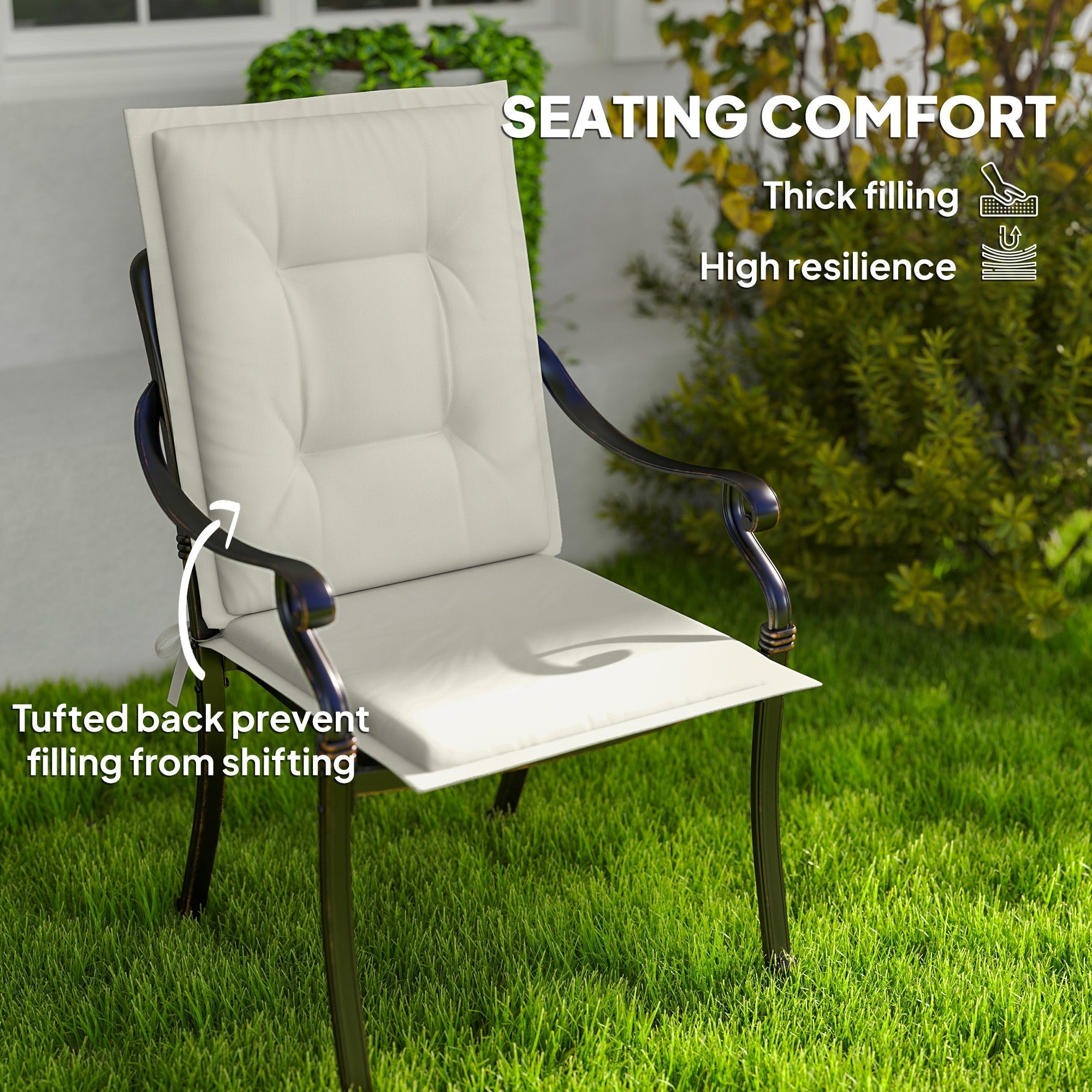 Outsunny Set of Four Padded Garden Seat Cushions - White