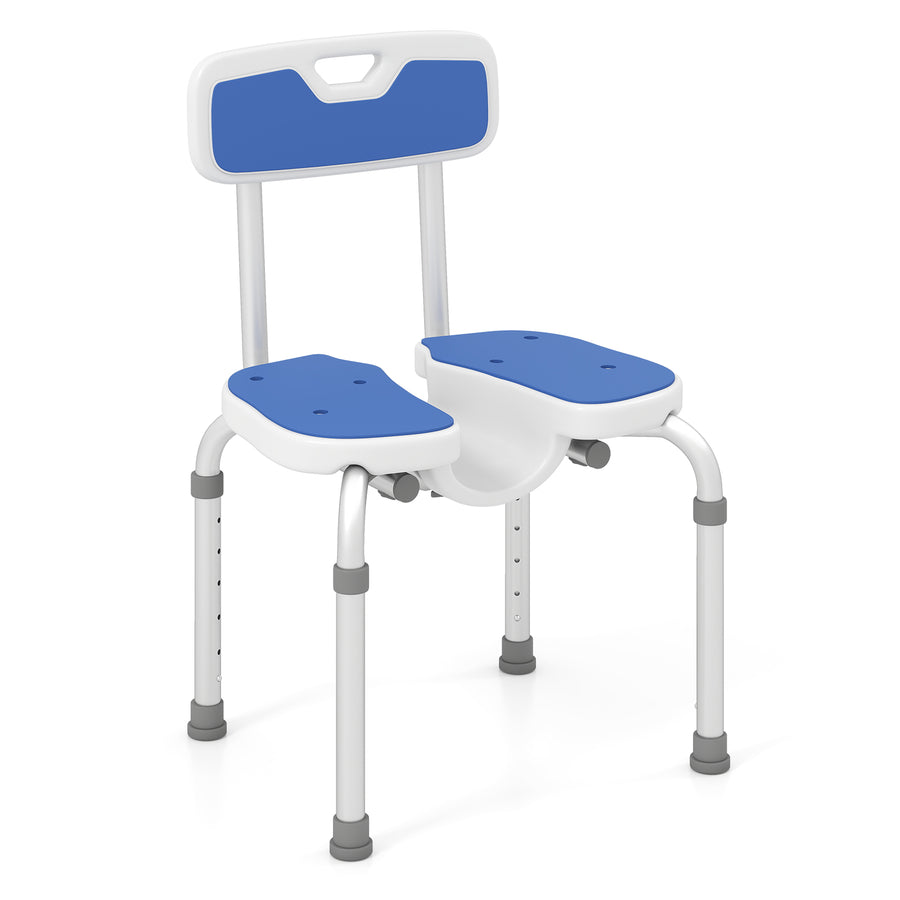 U-Shaped Shower Chair with Back Soft EVA Padded Bath Seat for Elderly and Disabled-Blue