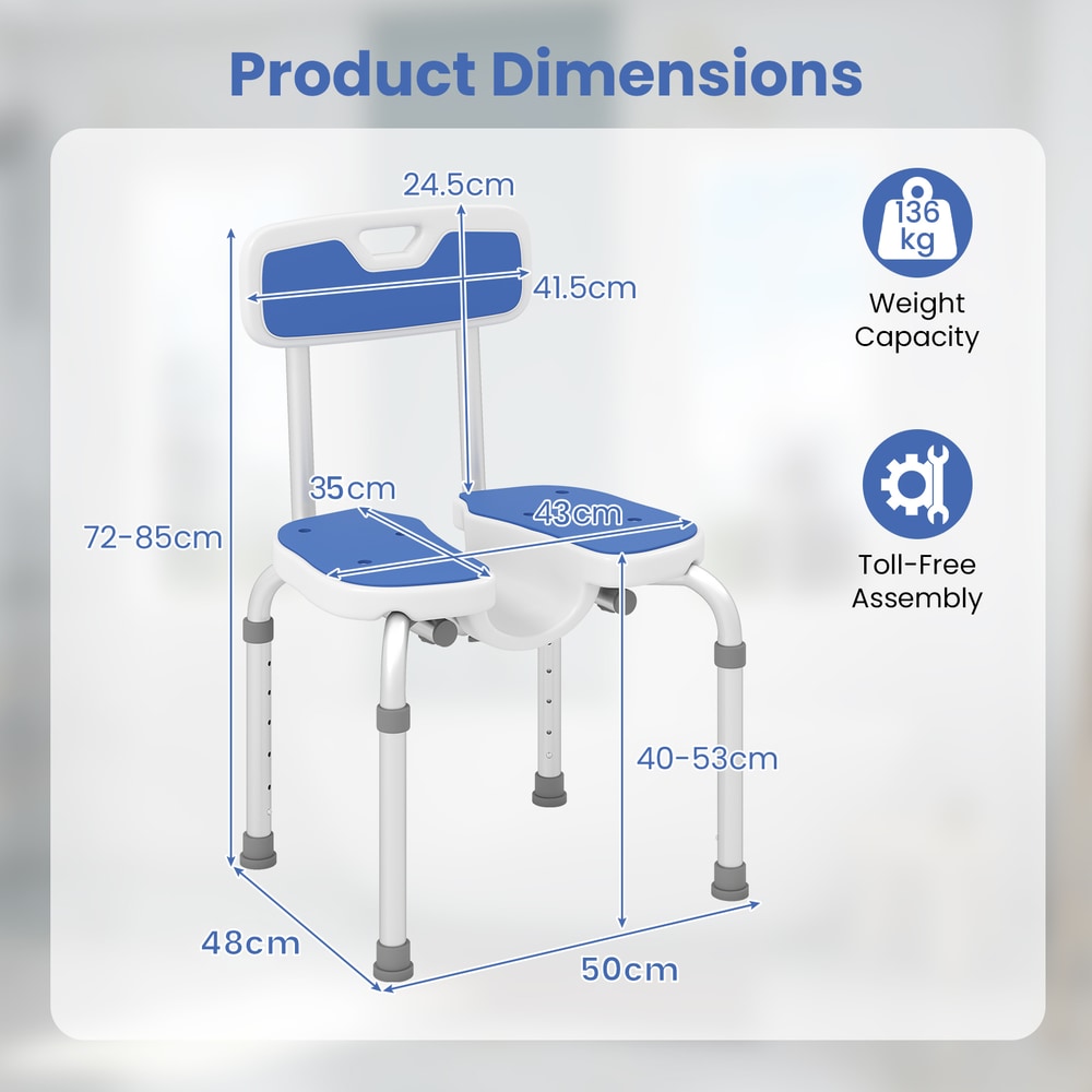 Product dimensions diagram for the shower seat