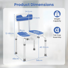 Product dimensions diagram for the shower seat