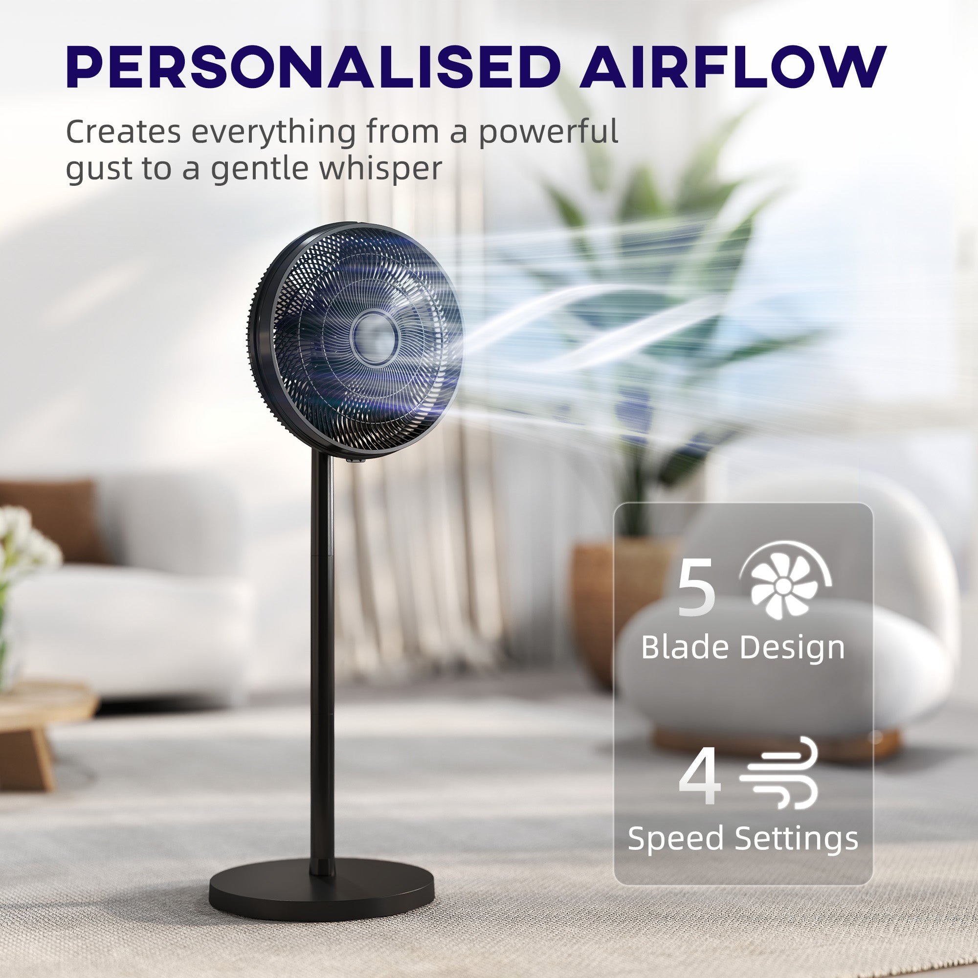 HOMCOM 40 cm Standing Fan, Cooling Floor Fan with 80Â° Oscillating, Adjustable Tilt and Height, 4 Speed, Remote Control, Black