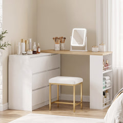 HOMCOM Vanity Table, Dressing Table with 6 Drawers and 3-Tier Shelf for Women and Girls, White
