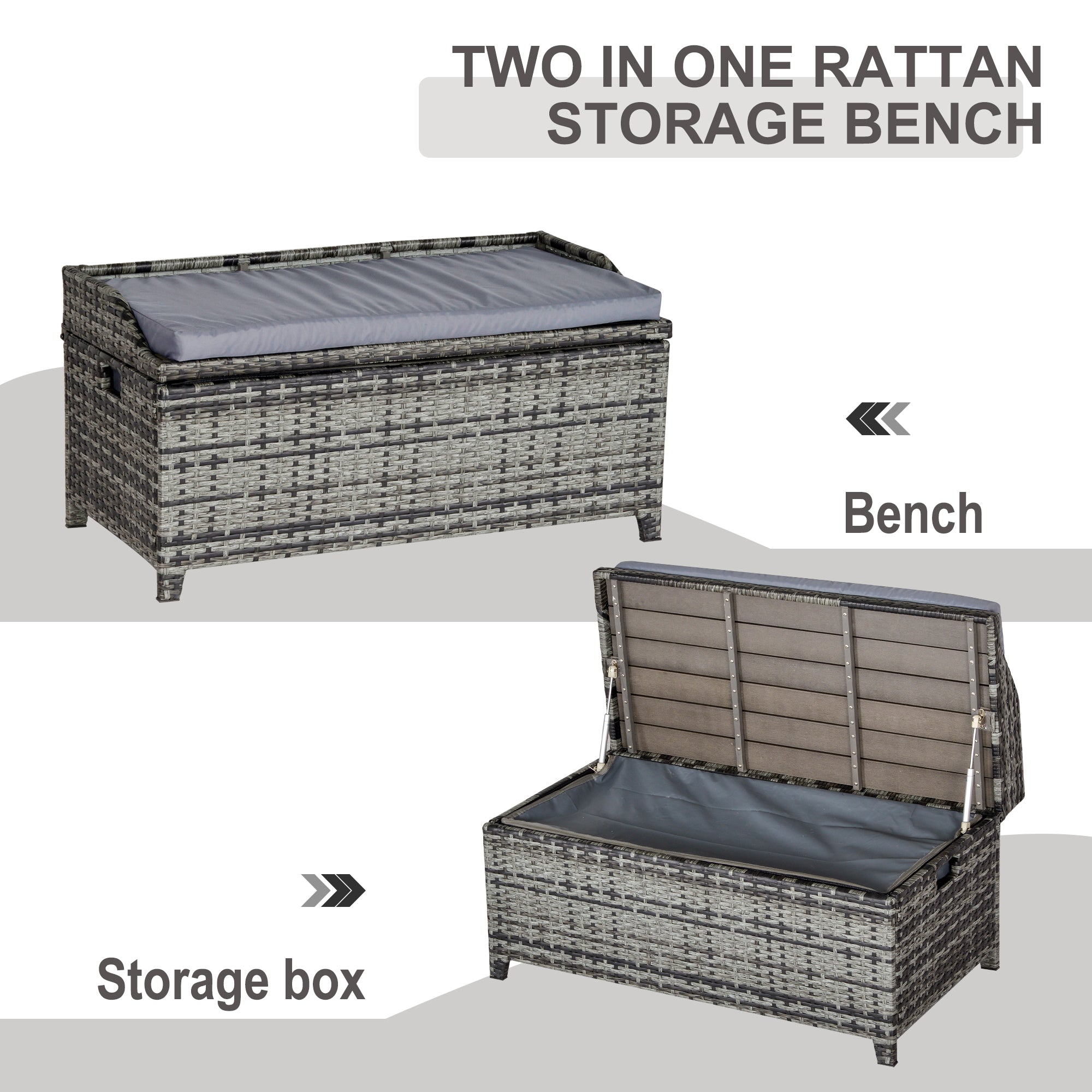 Outsunny 130 L Rattan Garden Storage Box, with Seat - Mixed Grey