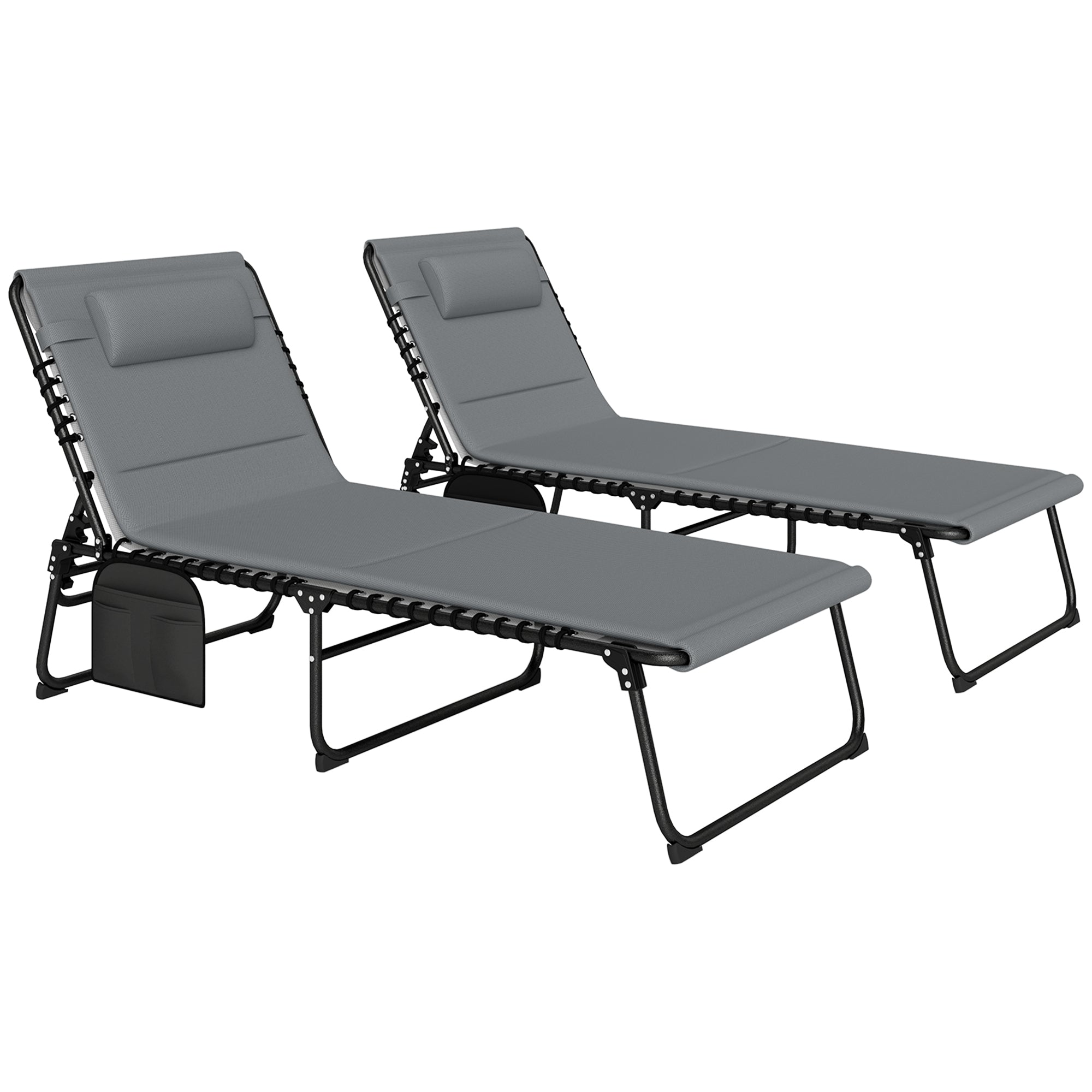 Outsunny Set of Two Reclining Sun Loungers - Charcoal Grey