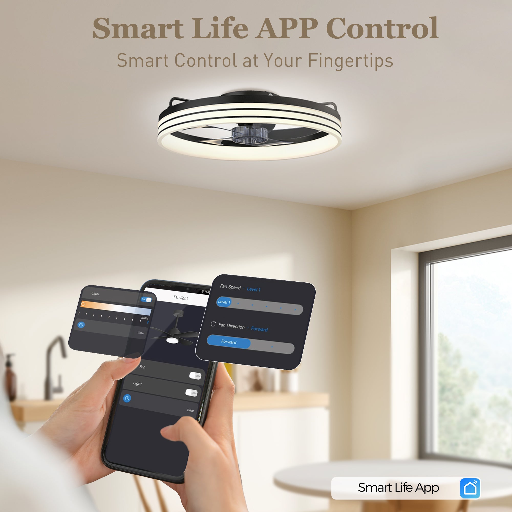 HOMCOM Ceiling Fans with Lights and Remote & App Control, 50cm LED Ceiling Fan Light with 3 Colour Temperatures, 6 Speed, Black