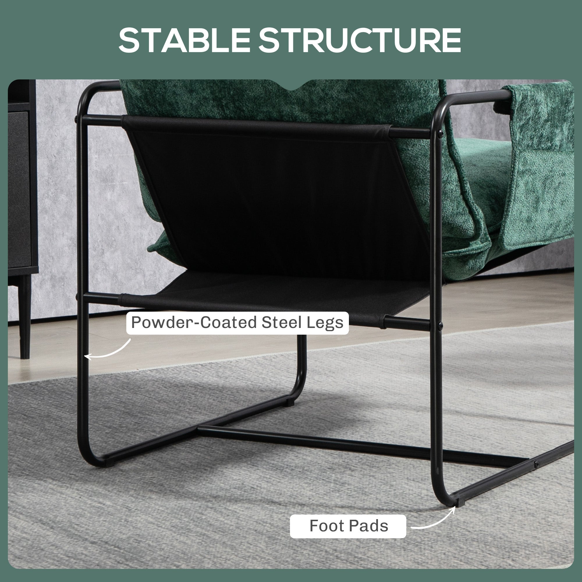 HOMCOM Minimal Padded Accent Chair, with Pockets - Green