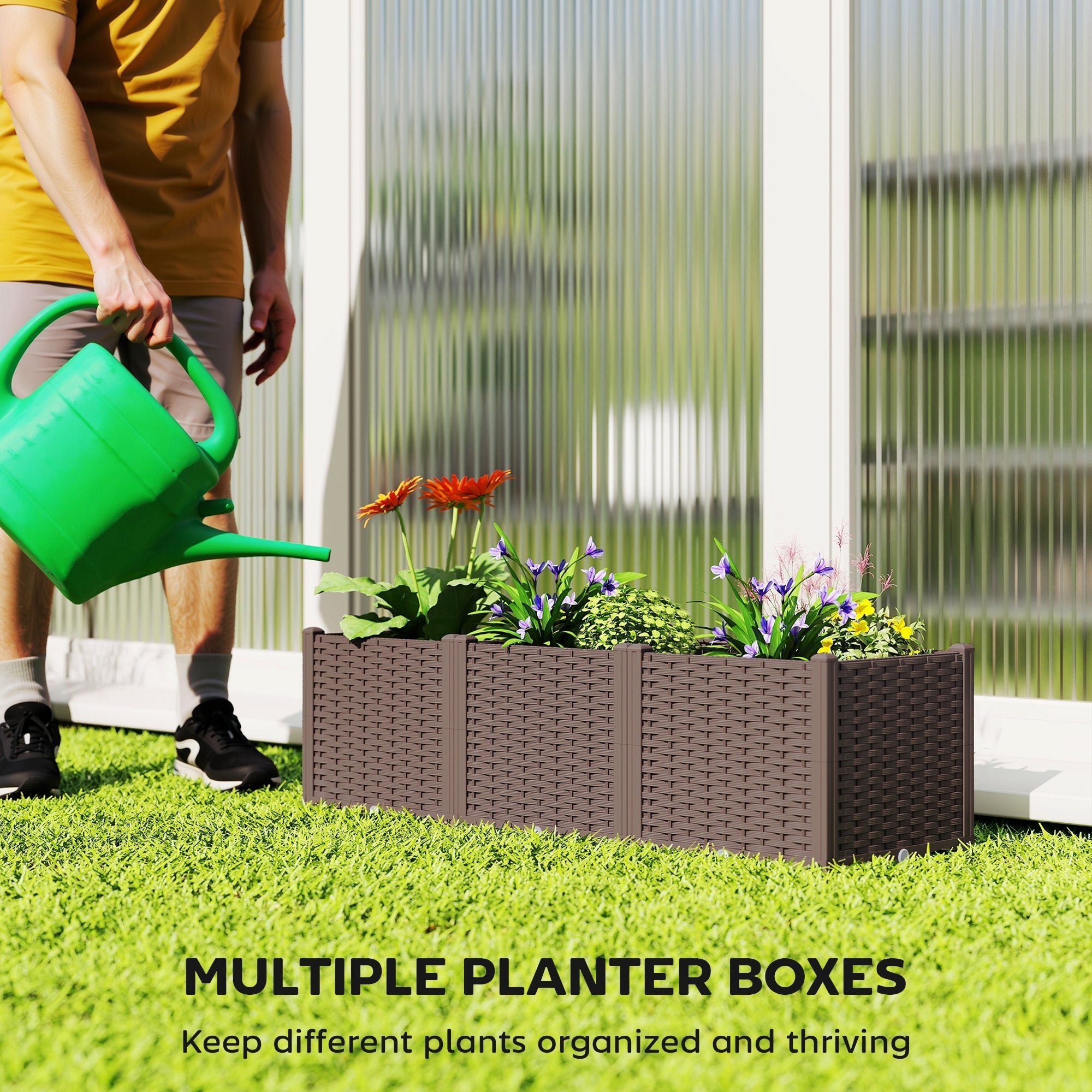 Outsunny Plastic Raised Garden Bed with Legs, Self Watering Elevated Planter Boxes with Drainage Holes and Plugs