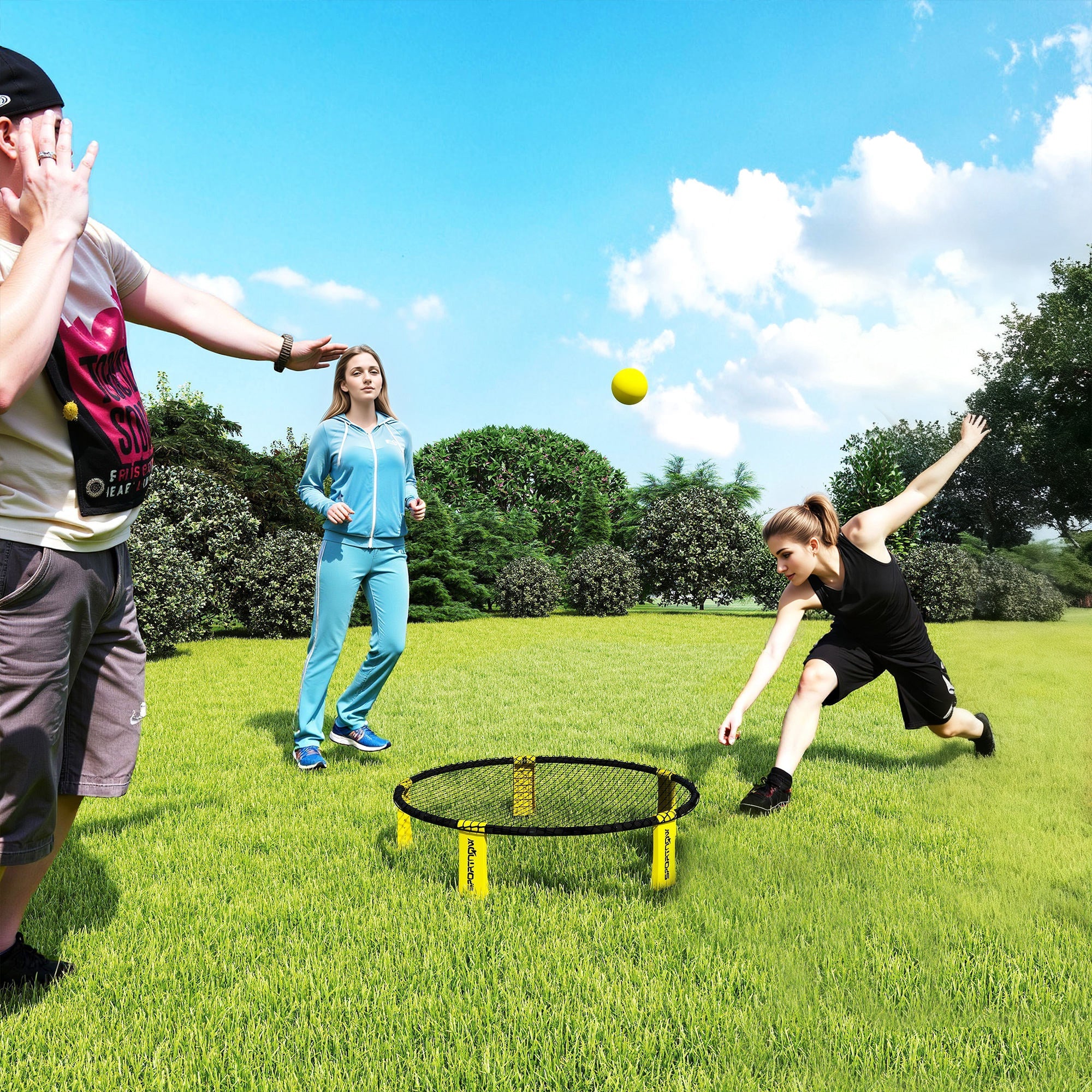 SPORTNOW Spike Game Set, Mini Beach Games Set with Net, 3 Balls and Ball Pump, Portable with Carrying Bag for Outdoor Team Sports, Yellow