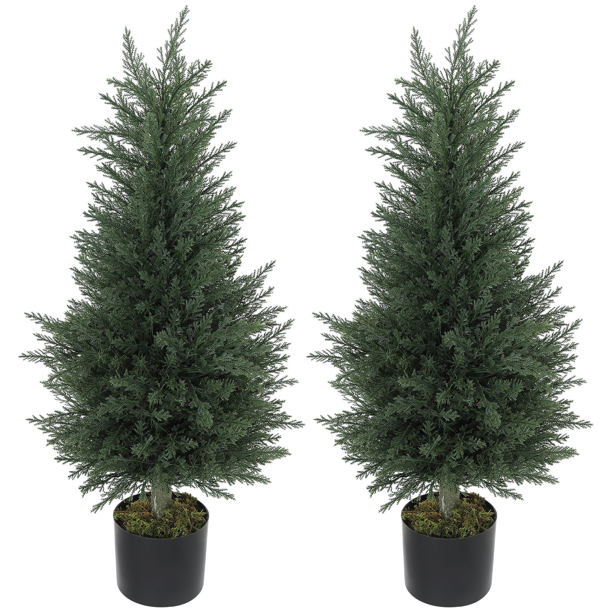 HOMCOM Artificial Plants Outdoor, 90 cm Fake Cypress Tree with Plastic Pots, UV-Resistant Faux Plants for Garden Front Porch Decoration, 2 Pack