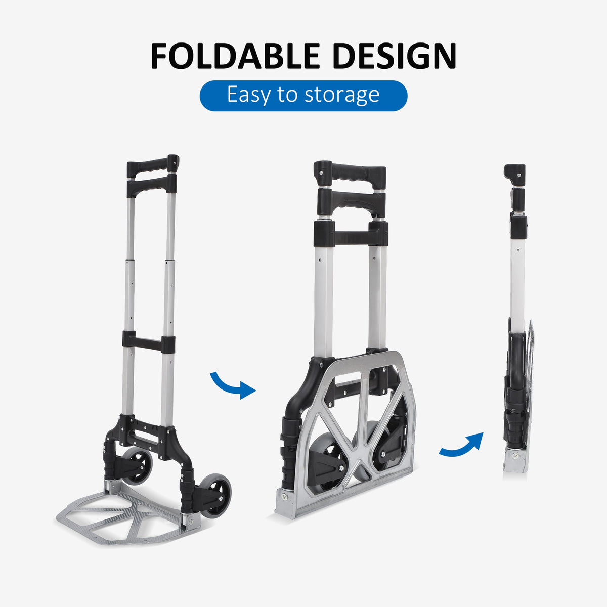 HOMCOM Aluminium Folding Hand Truck Trolley, Heavy Duty Foldable Sack Cart with Adjustable Telescoping Handle, 70KG Load Capacity