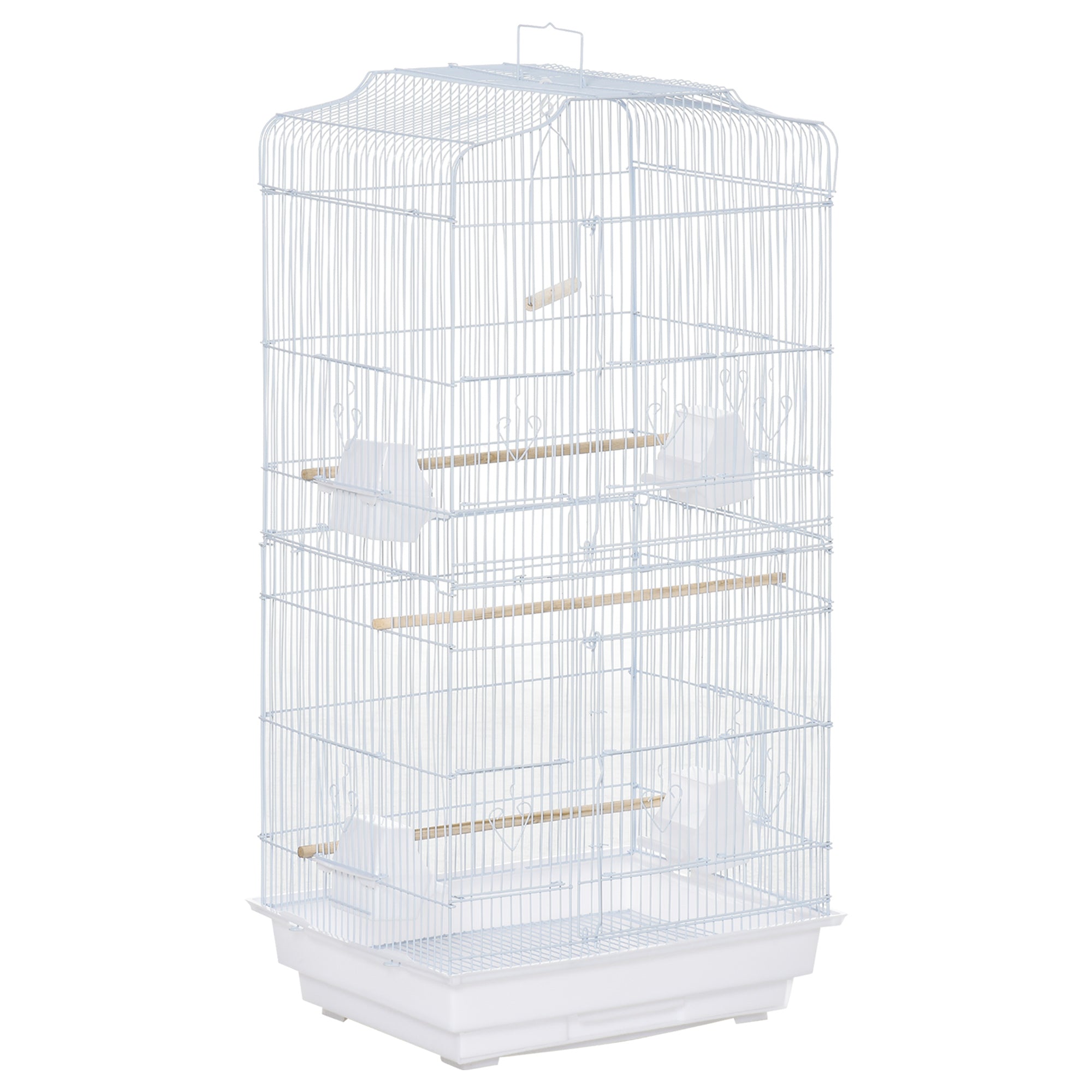 PawHut Large Metal Bird Cage with Perches, Food Bowls, Swing, for Budgies, Parakeets, White