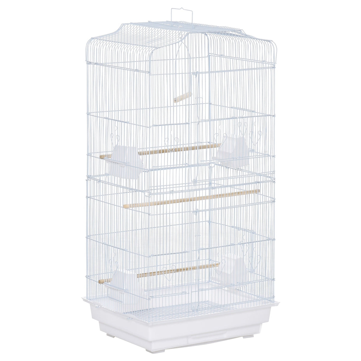 PawHut Large Metal Bird Cage with Perches, Food Bowls, Swing, for Budgies, Parakeets, White
