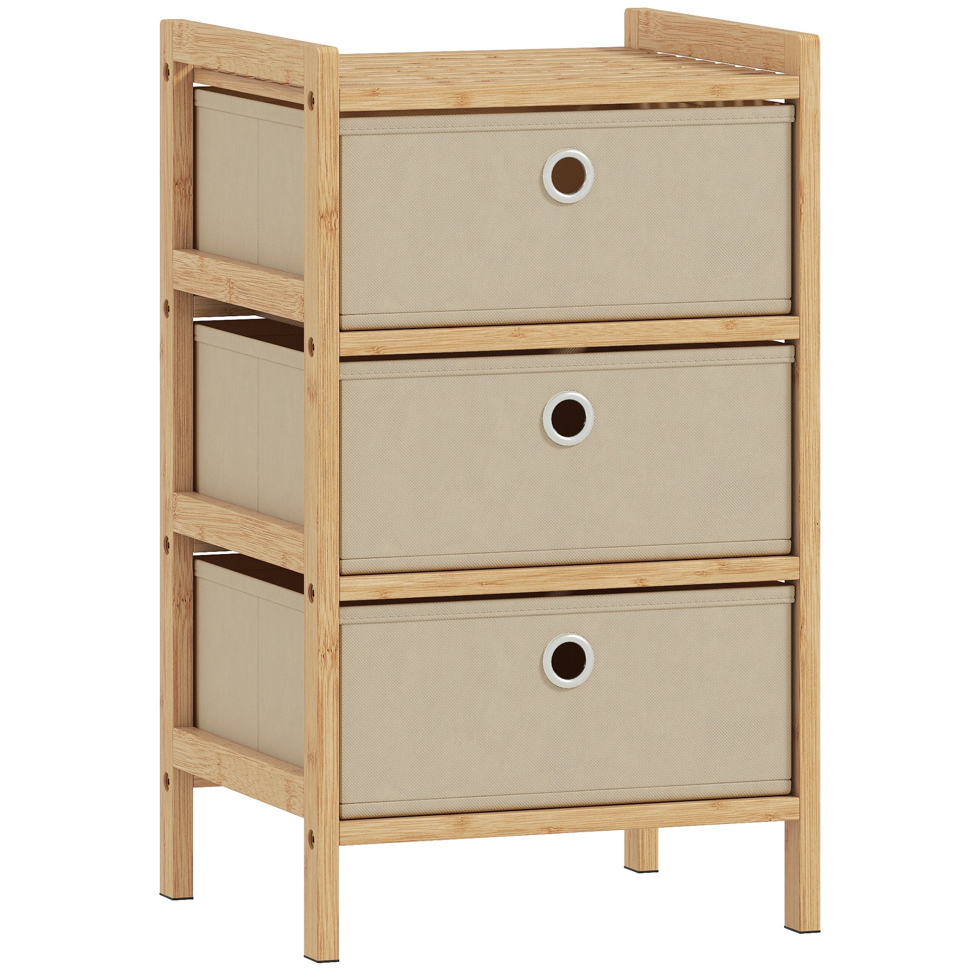 HOMCOM Chest of Drawers, 3 Fabric Drawers Narrow Dresser with Bamboo Frame, Cream White