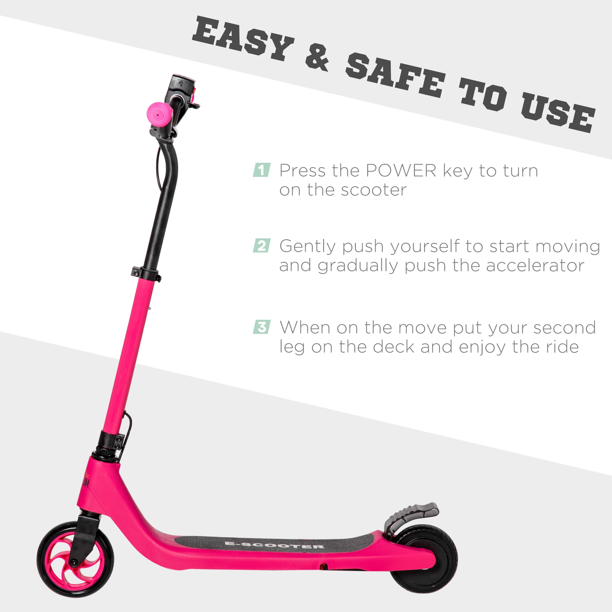 HOMCOM Electric Scooter, 120W Motor E-Scooter, Adjustable Height, Rear Brake for Ages 6+ Years - Pink