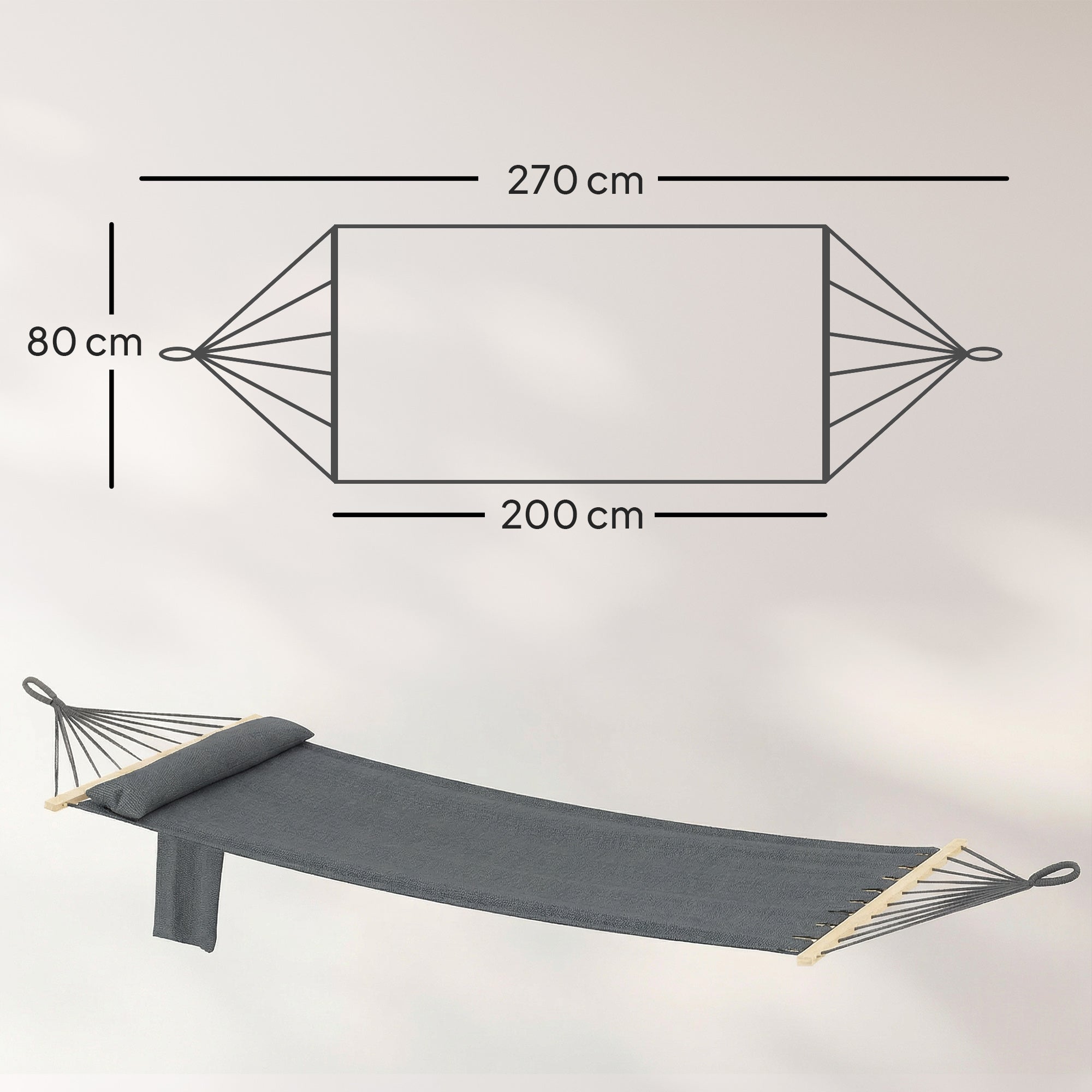 Outsunny Cotton Hammock, Soft Portable Swing Sleeping w/ Headrest & Side Pocket, Dark Grey