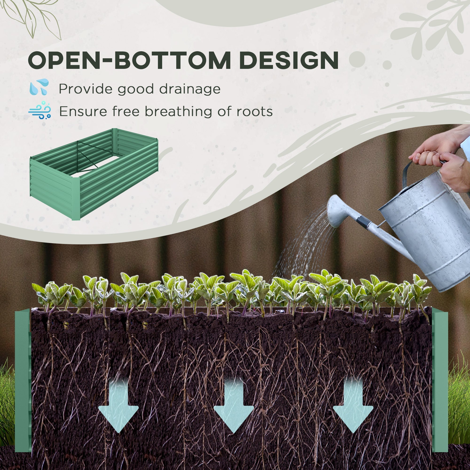 Outsunny Raised Beds for Garden, Galvanised Steel Outdoor Planters with Multi-reinforced Rods, 180 x 90 x 59 cm, Light Green