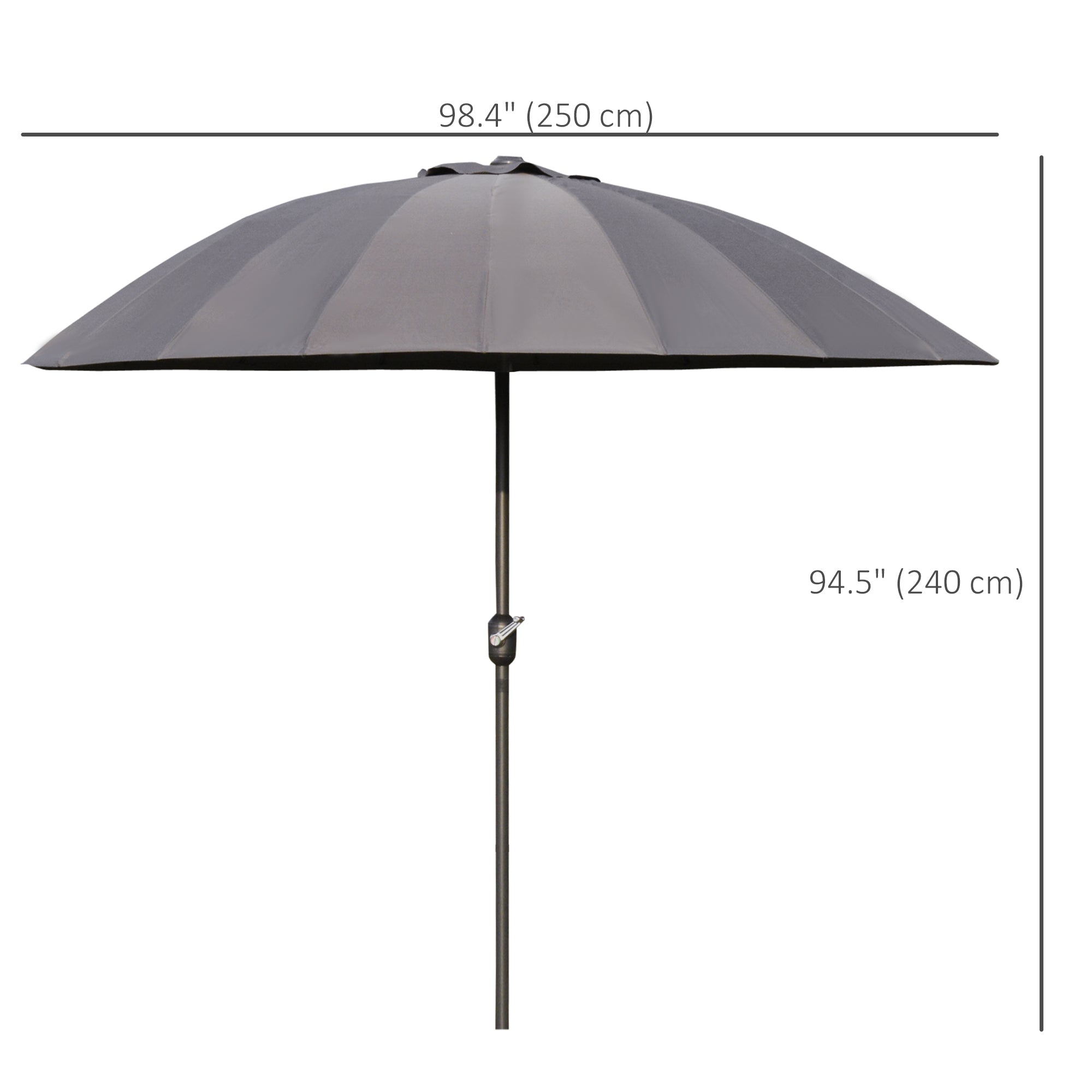 Outsunny 2.5m Shanghai Garden Parasol Umbrella with Crank & Tilt, Adjustable Outdoor Sun Shade, Grey