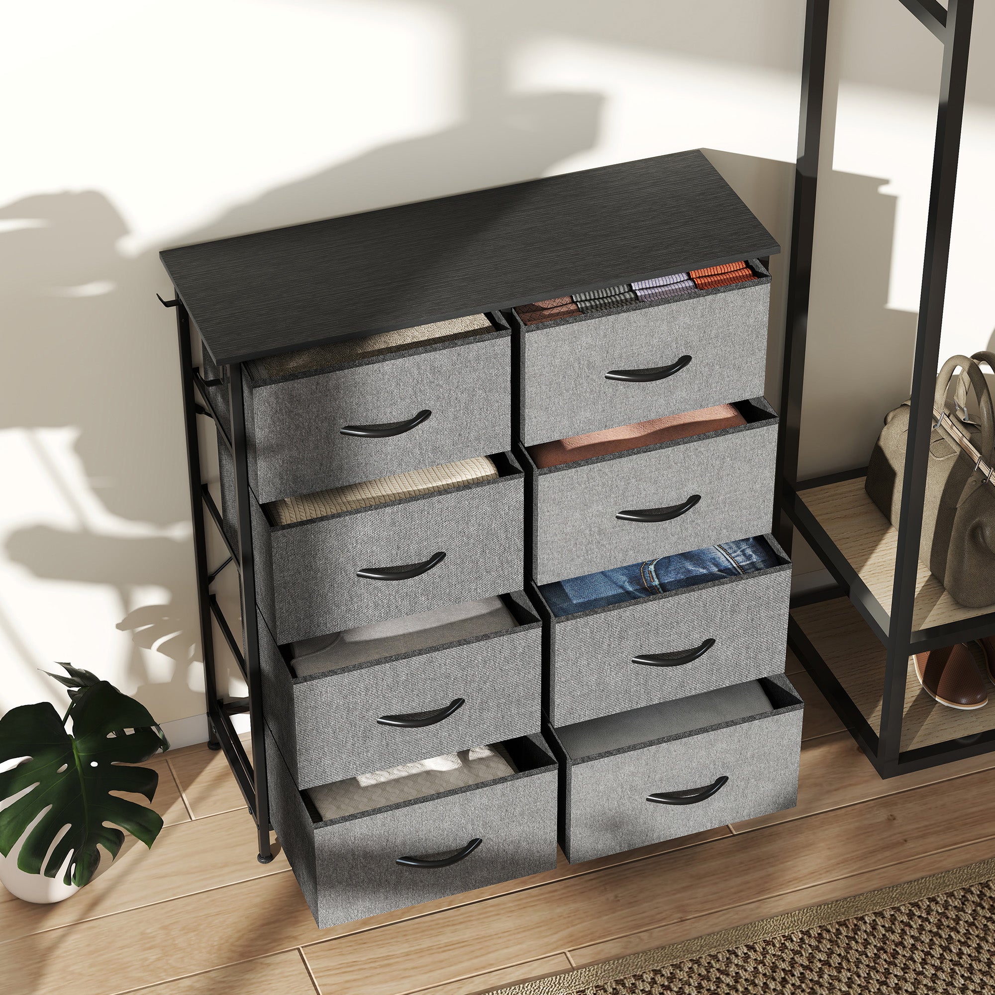 HOMCOM Chest of Eight Fabric Drawers - Charcoal Grey