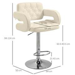Upholstered Swivel Bar Stool, Set of 2 Height Adjustable Barstool with Back, Armrest, Footrest for Kitchen, White